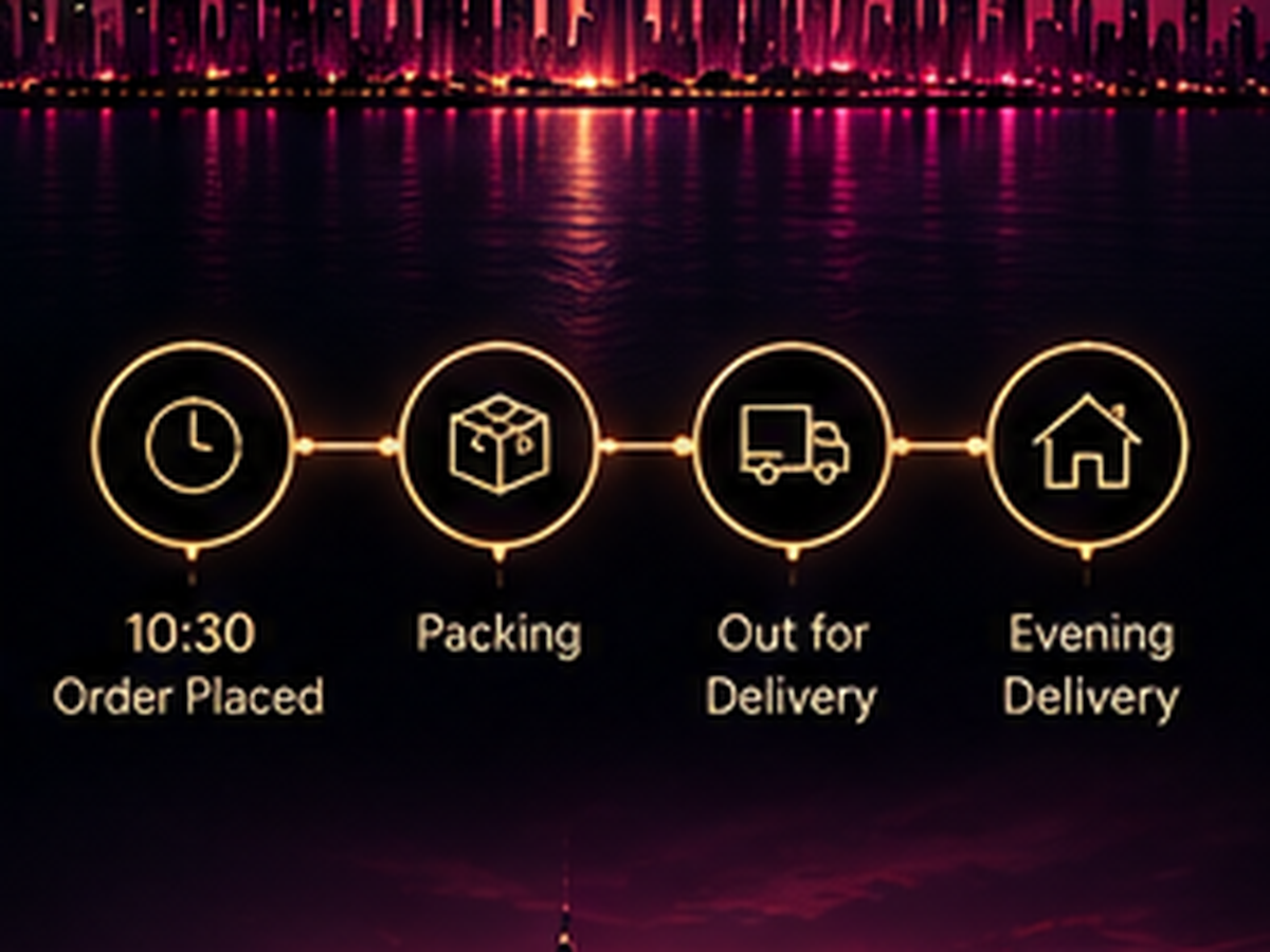 A worked example: ordering at 10:30am in Marina and receiving the parcel the same evening