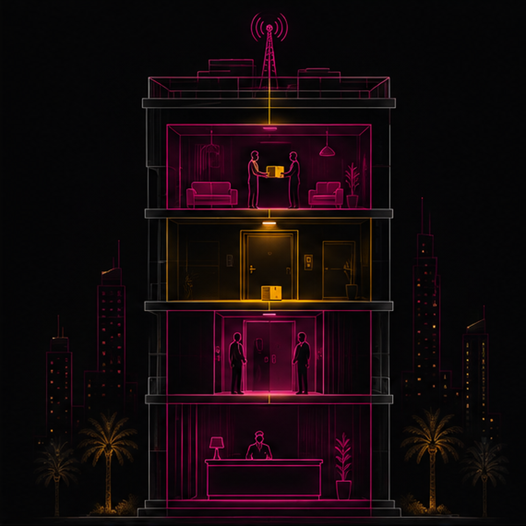 Dubai tower anatomy: reception, elevator, corridor, door — the last 50 metres of privacy