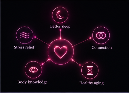 What intimate wellness supports: stress relief, connection, body knowledge, healthy aging